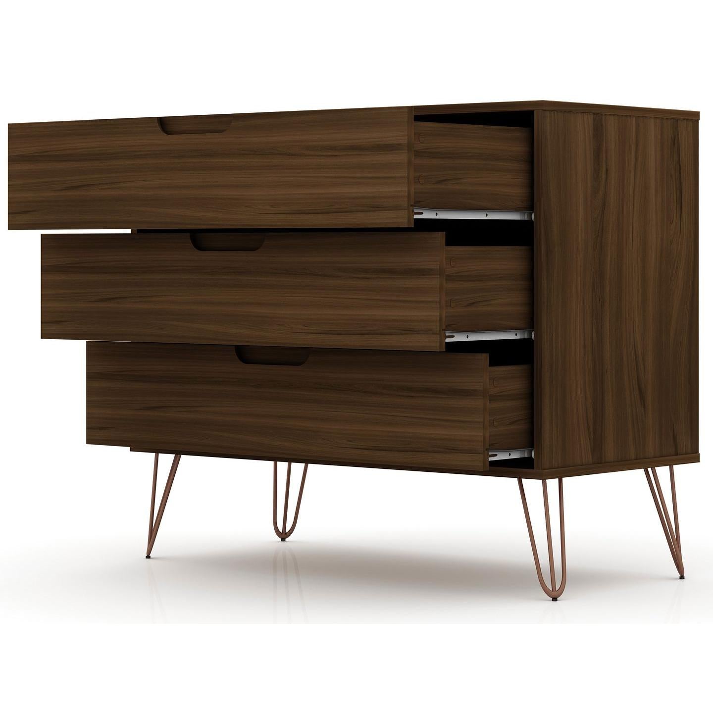 Manhattan Comfort Rockefeller 3-Drawer Brown Dressers In A Set Of 2