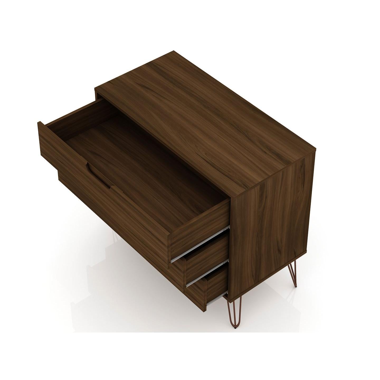 Manhattan Comfort Rockefeller 3-Drawer Brown Dressers In A Set Of 2