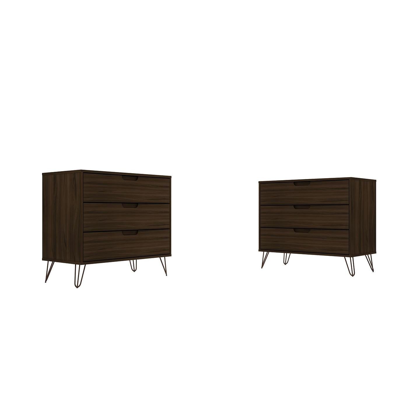 Manhattan Comfort Rockefeller 3-Drawer Brown Dressers In A Set Of 2