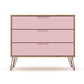 Manhattan Comfort Rockefeller 3-Drawer Nature & Rose Pink Dressers In A Set Of 2