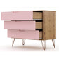 Manhattan Comfort Rockefeller 3-Drawer Nature & Rose Pink Dressers In A Set Of 2