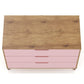 Manhattan Comfort Rockefeller 3-Drawer Nature & Rose Pink Dressers In A Set Of 2