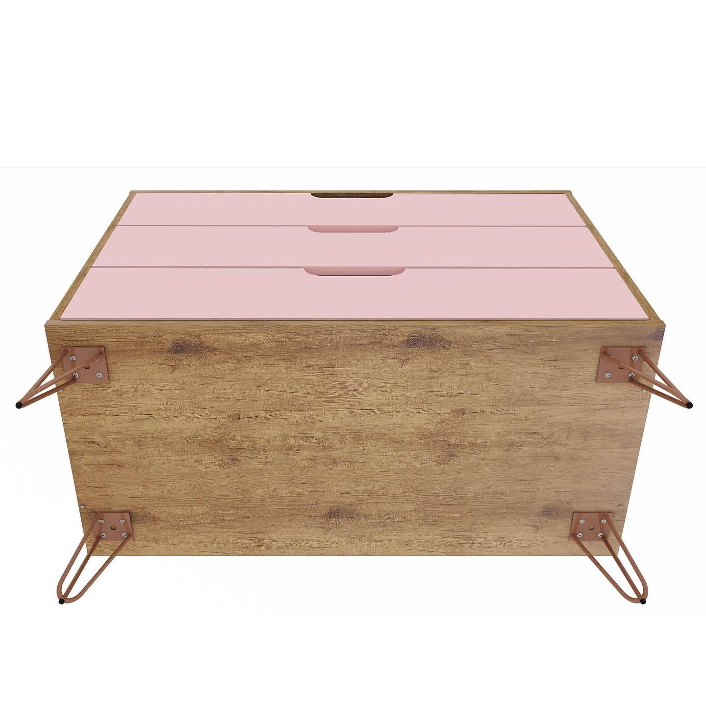 Manhattan Comfort Rockefeller 3-Drawer Nature & Rose Pink Dressers In A Set Of 2