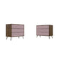 Manhattan Comfort Rockefeller 3-Drawer Nature & Rose Pink Dressers In A Set Of 2
