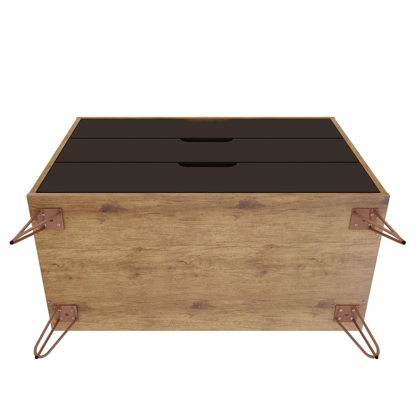 Manhattan Comfort Rockefeller 3-Drawer Nature & Textured Gray Dressers In A Set Of 2