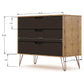 Manhattan Comfort Rockefeller 3-Drawer Nature & Textured Gray Dressers In A Set Of 2