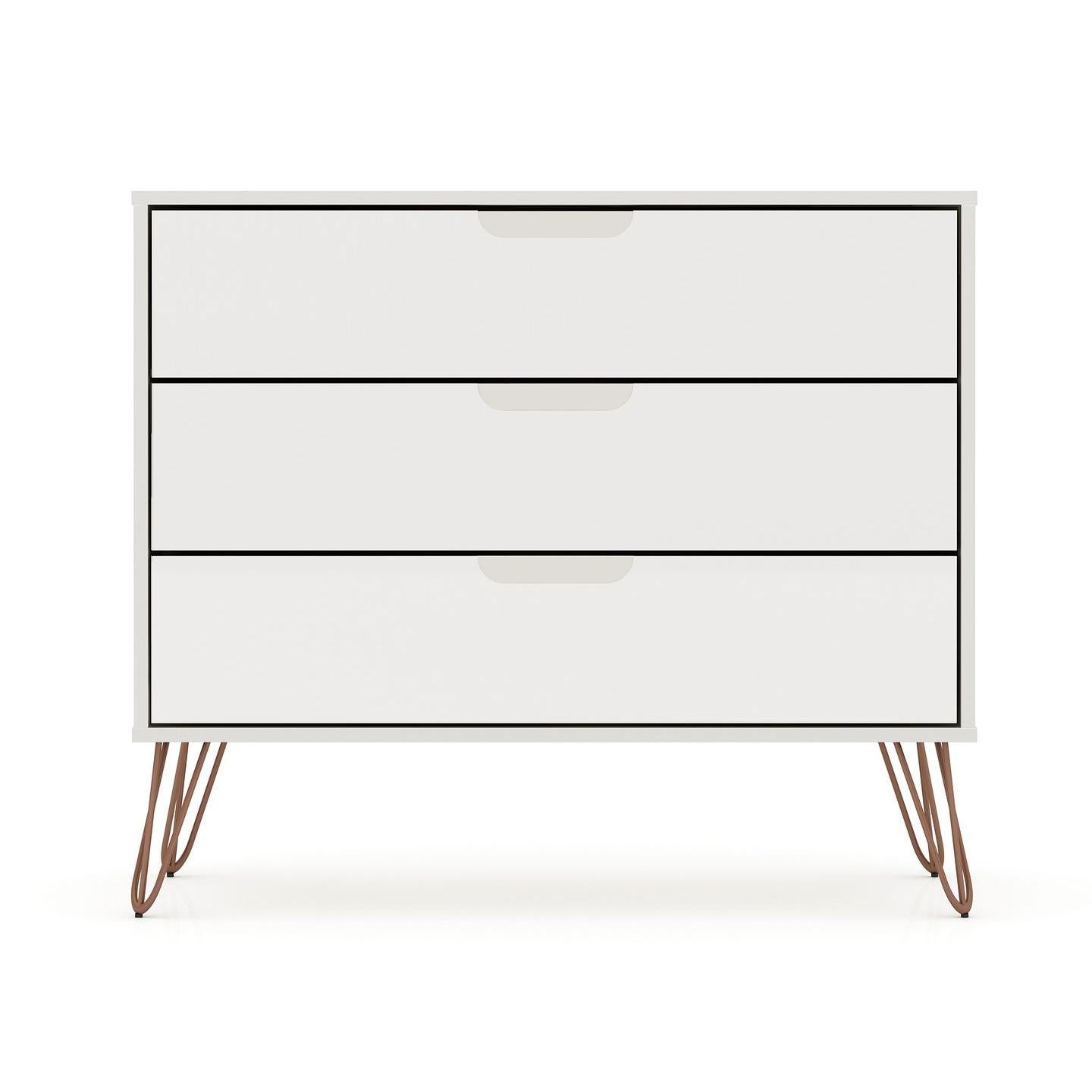 Manhattan Comfort Rockefeller 3-Drawer Off White Dressers In A Set Of 2