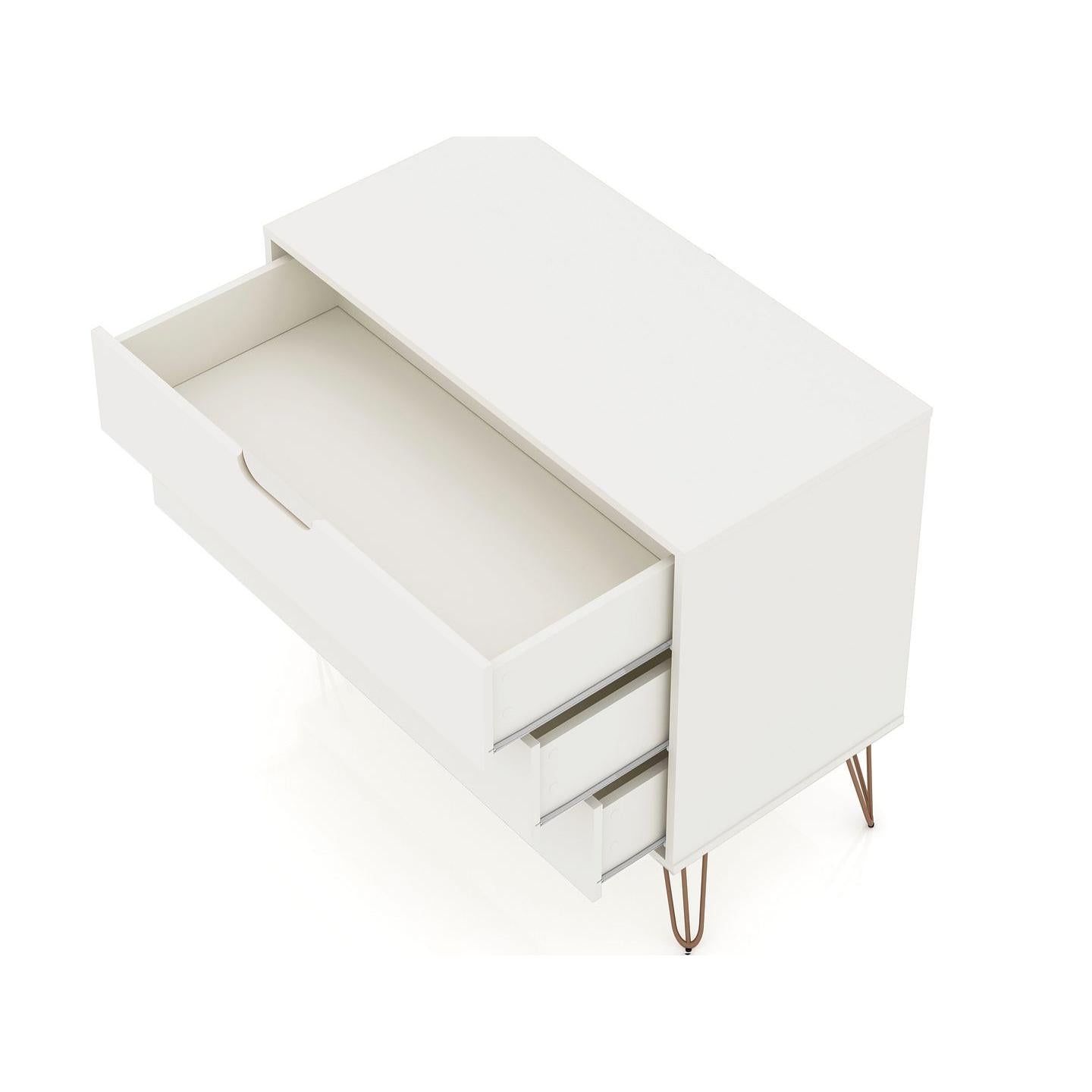 Manhattan Comfort Rockefeller 3-Drawer Off White Dressers In A Set Of 2
