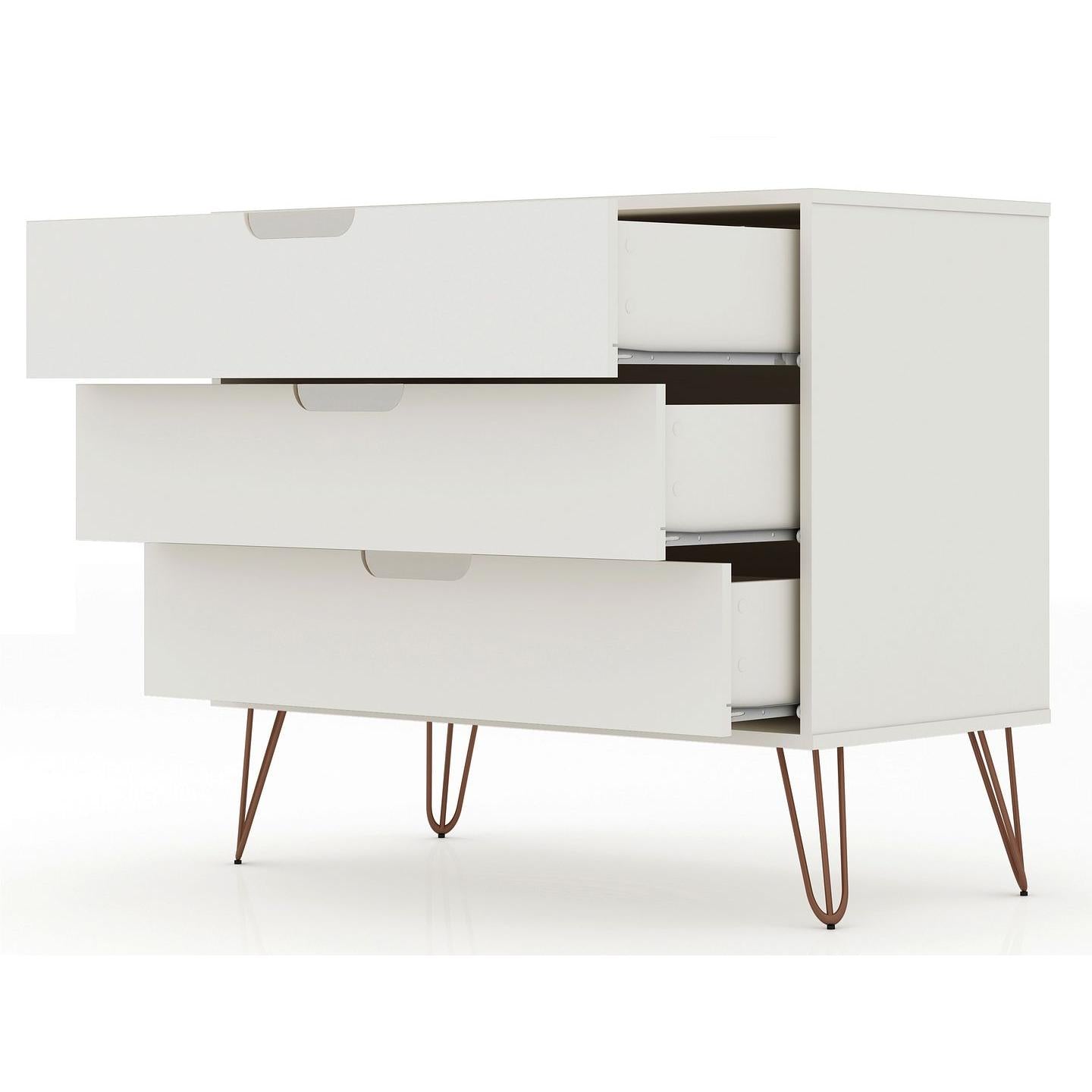 Manhattan Comfort Rockefeller 3-Drawer Off White Dressers In A Set Of 2