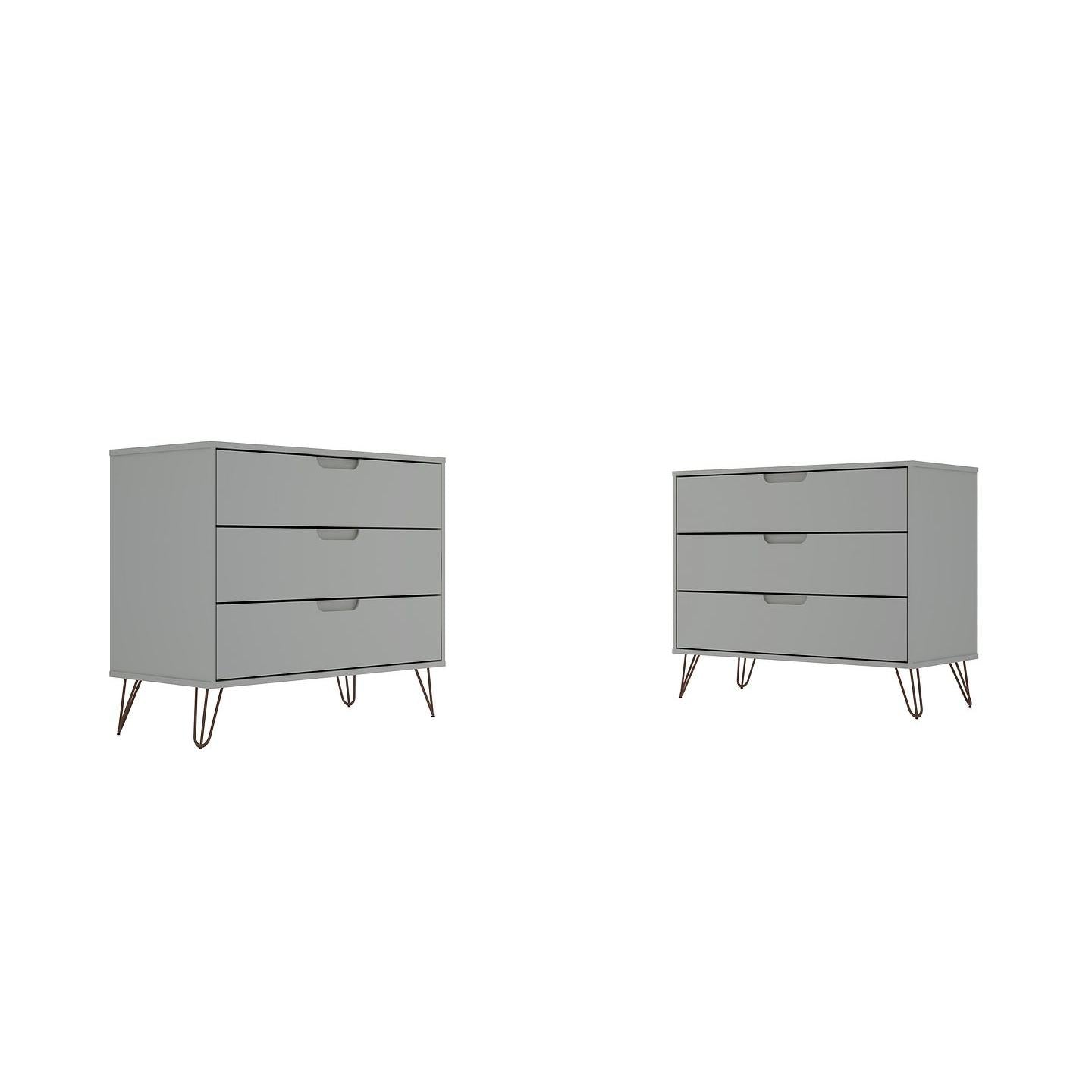 Manhattan Comfort Rockefeller 3-Drawer Off White Dressers In A Set Of 2