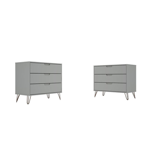Manhattan Comfort Rockefeller 3-Drawer Off White Dressers In A Set Of 2