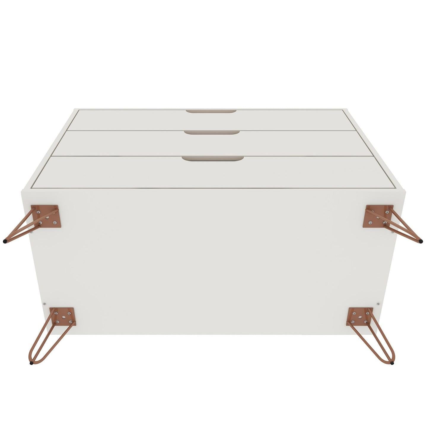 Manhattan Comfort Rockefeller 3-Drawer Off White & Nature Dressers In A Set Of 2