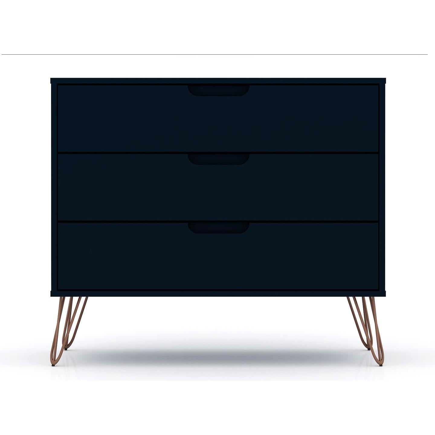 Manhattan Comfort Rockefeller 3-Drawer Tatiana Midnight Blue Dressers In A Set Of 2