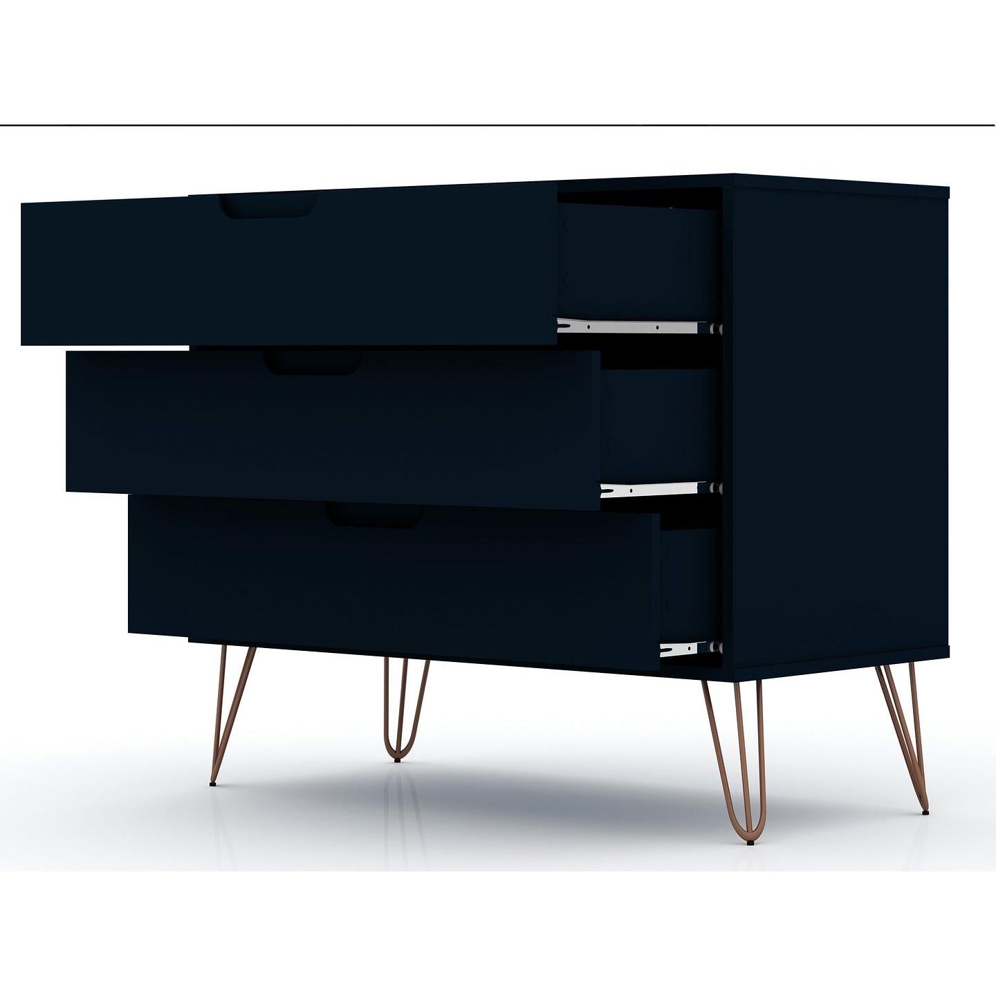 Manhattan Comfort Rockefeller 3-Drawer Tatiana Midnight Blue Dressers In A Set Of 2