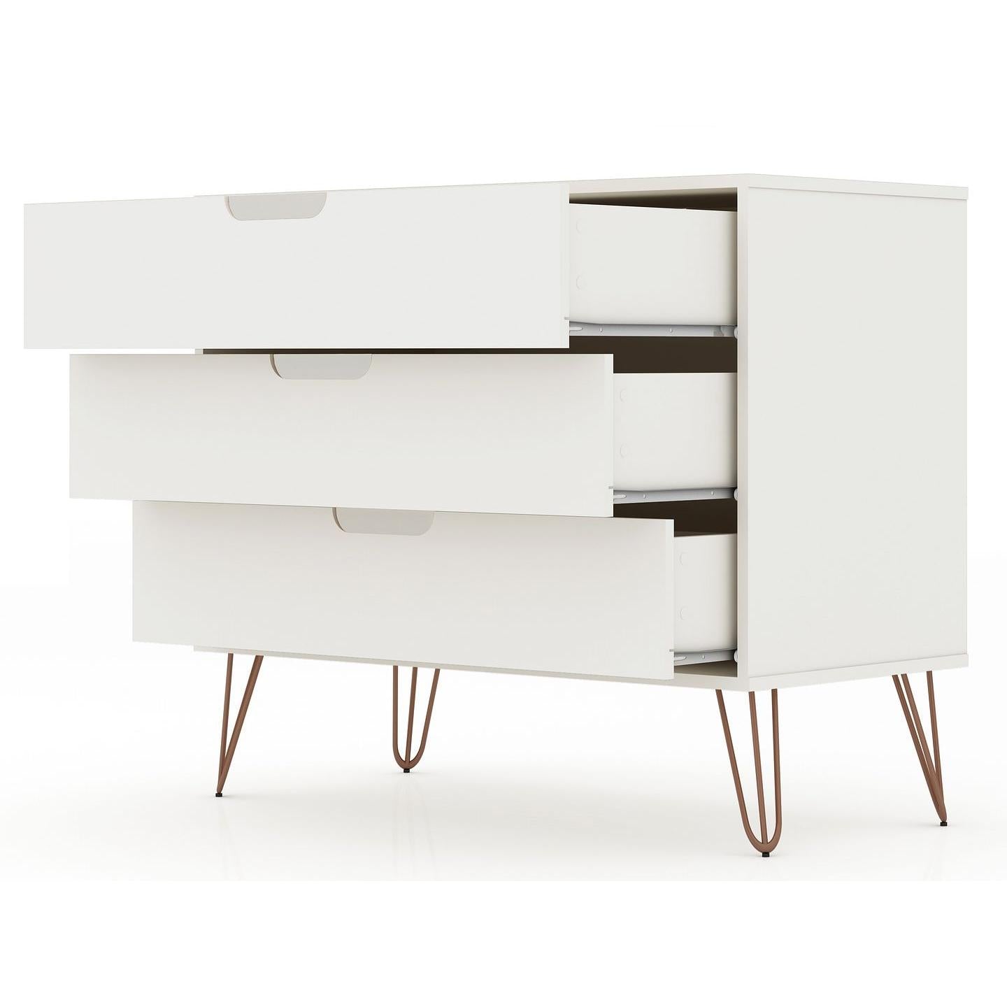 Manhattan Comfort Rockefeller 3-Drawer White Dressers In A Set Of 2