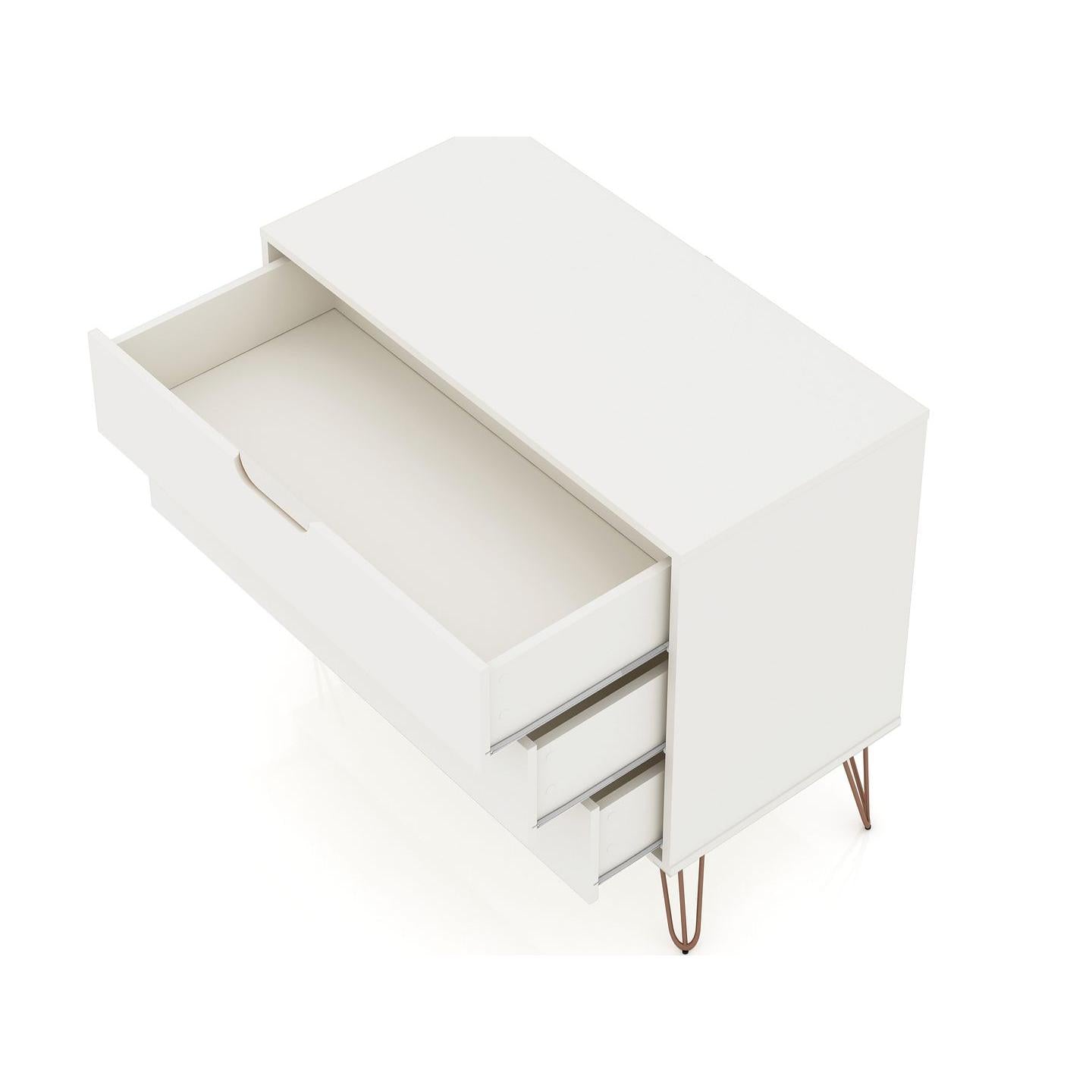 Manhattan Comfort Rockefeller 3-Drawer White Dressers In A Set Of 2