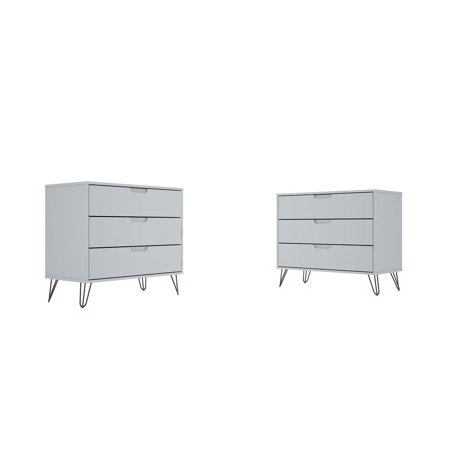 Manhattan Comfort Rockefeller 3-Drawer White Dressers In A Set Of 2