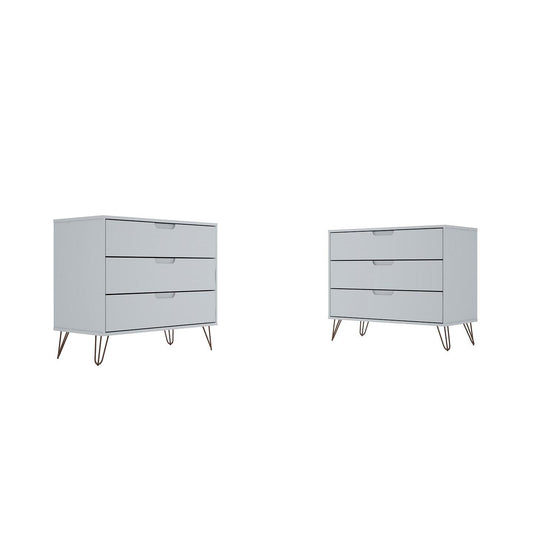 Manhattan Comfort Rockefeller 3-Drawer White Dressers In A Set Of 2