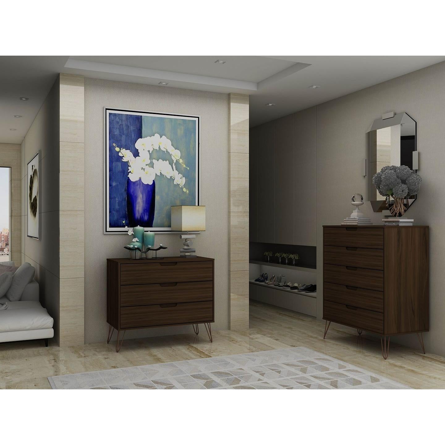 Manhattan Comfort Rockefeller 5-Drawer & 3-Drawer Brown Dresser Cabinet Set