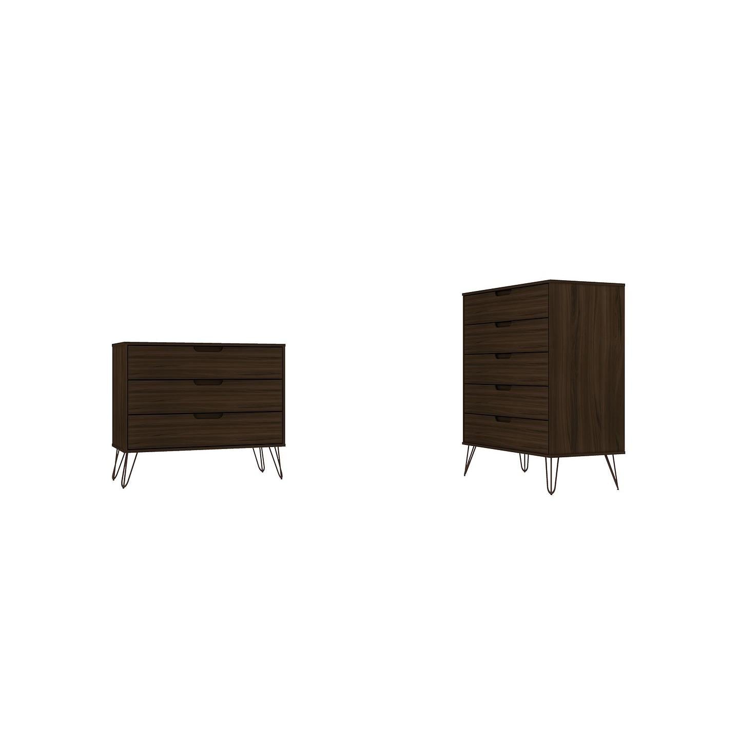 Manhattan Comfort Rockefeller 5-Drawer & 3-Drawer Brown Dresser Cabinet Set