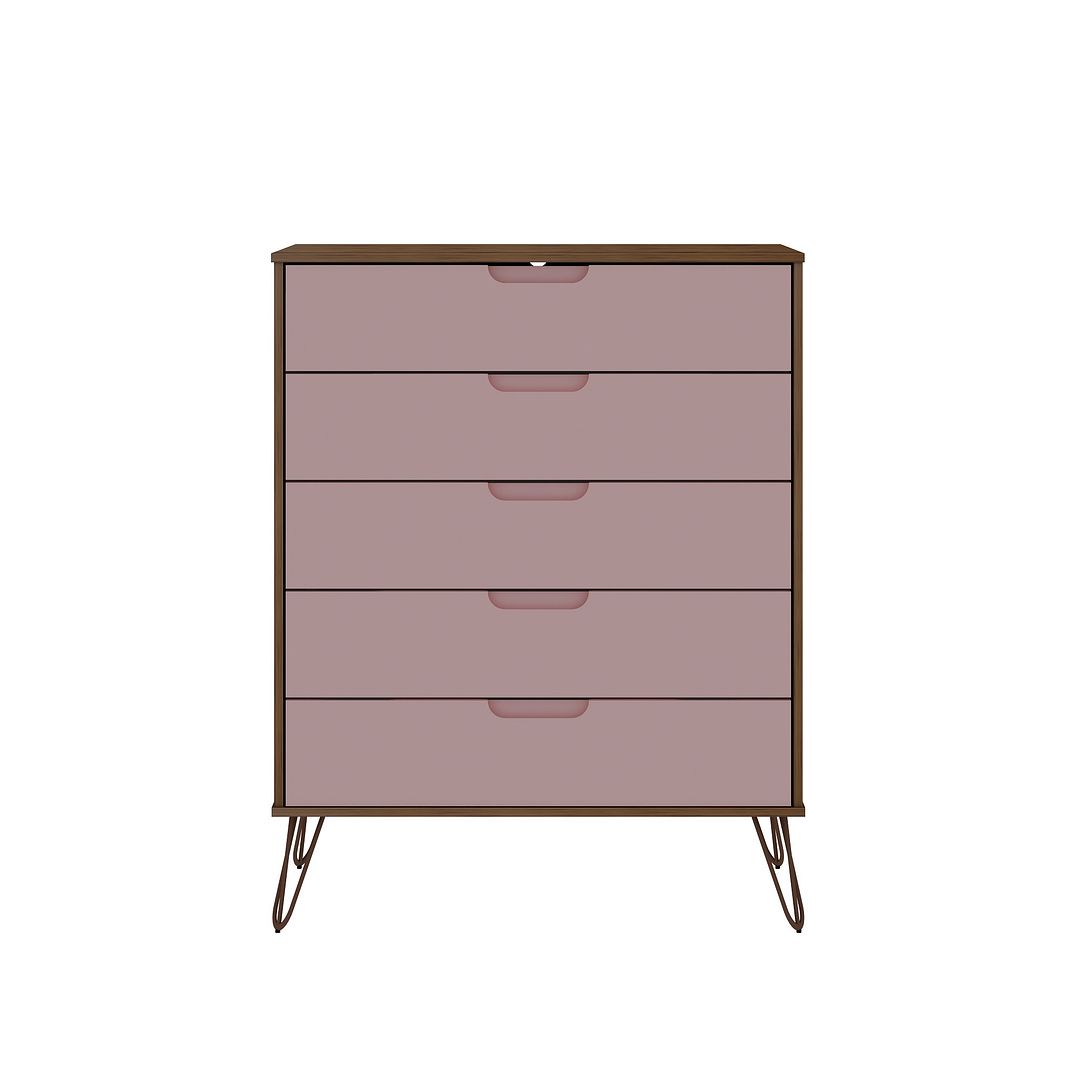 Manhattan Comfort Rockefeller 5-Drawer & 3-Drawer Nature & Rose Pink Dresser Cabinet Set