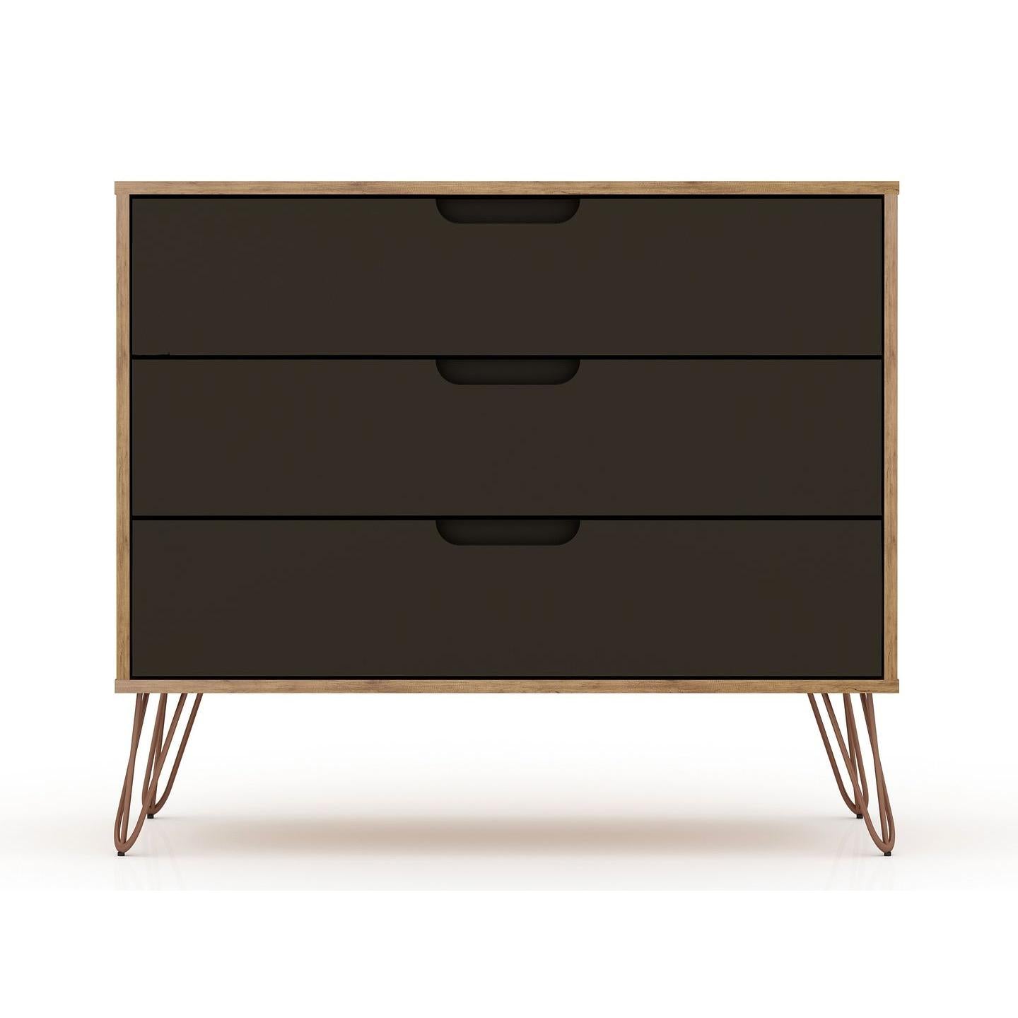 Manhattan Comfort Rockefeller 5-Drawer & 3-Drawer Nature & Textured Gray Dresser Cabinet Set