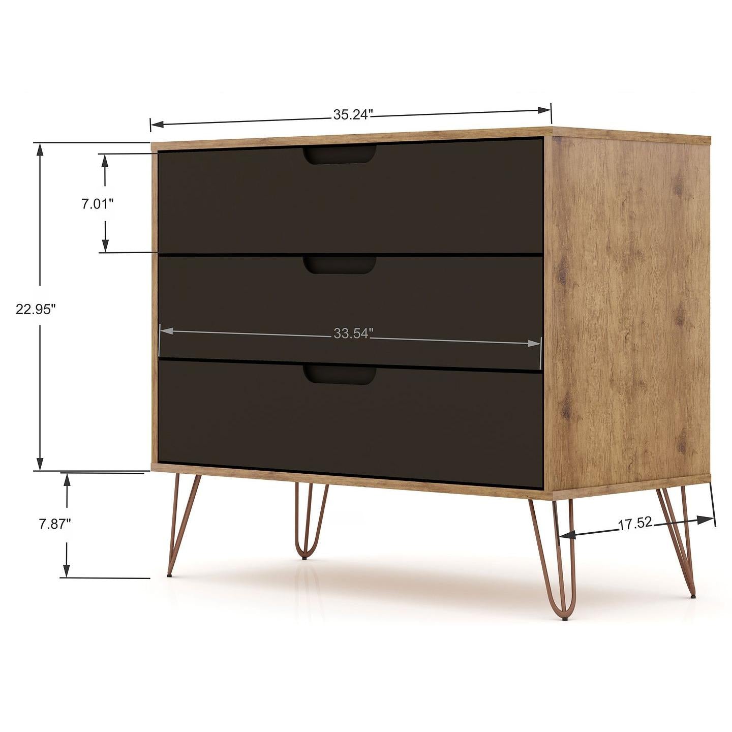 Manhattan Comfort Rockefeller 5-Drawer & 3-Drawer Nature & Textured Gray Dresser Cabinet Set