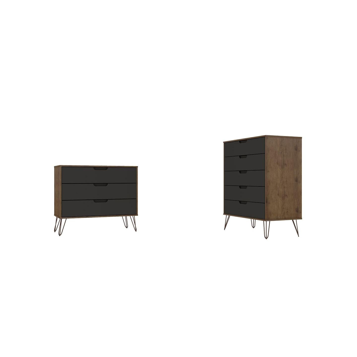 Manhattan Comfort Rockefeller 5-Drawer & 3-Drawer Nature & Textured Gray Dresser Cabinet Set