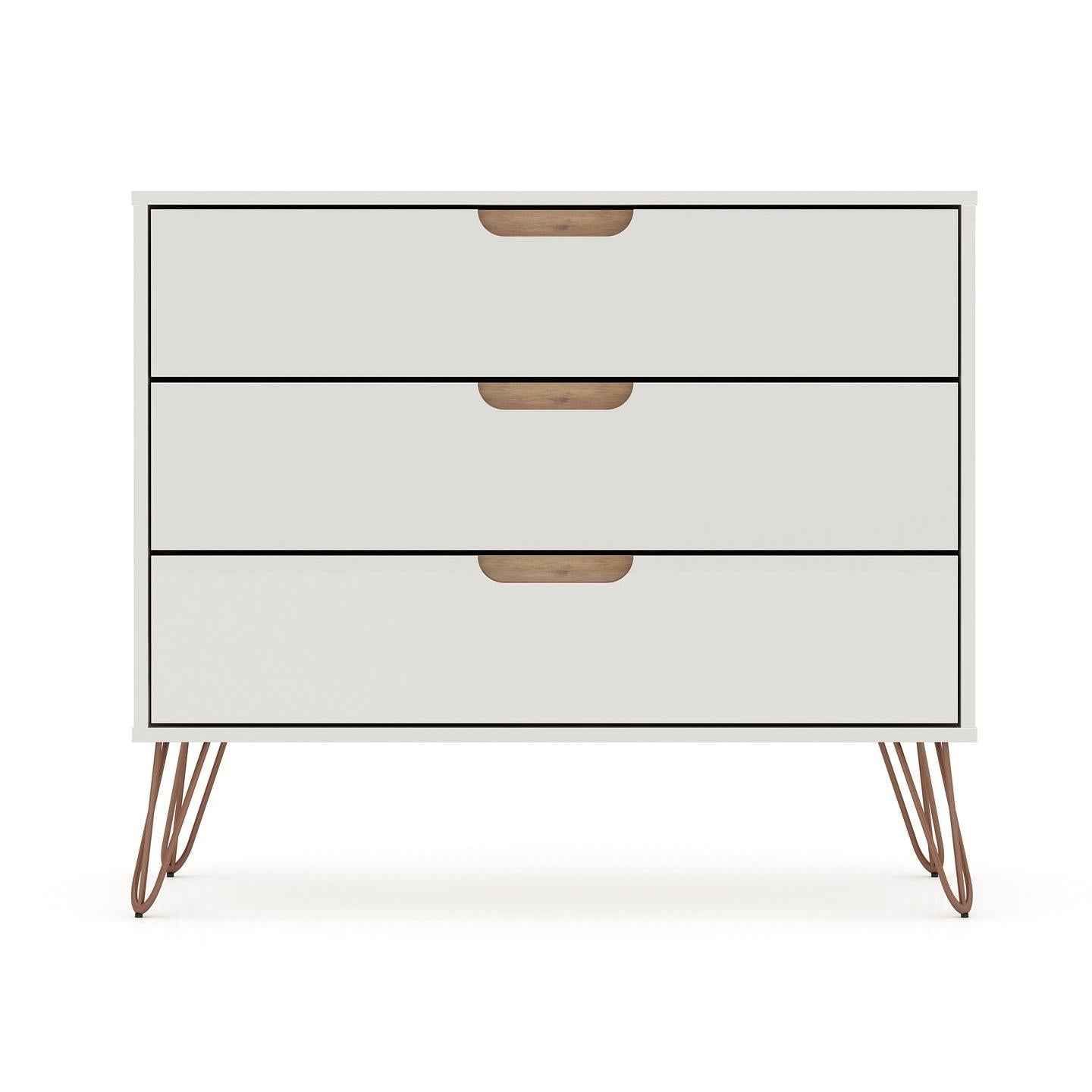 Manhattan Comfort Rockefeller 5-Drawer & 3-Drawer Off White & Nature Dresser Cabinet Set