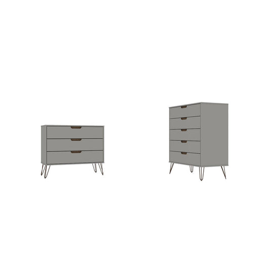 Manhattan Comfort Rockefeller 5-Drawer & 3-Drawer Off White & Nature Dresser Cabinet Set