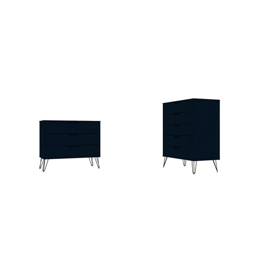 Manhattan Comfort Rockefeller 5-Drawer & 3-Drawer Tatiana Midnight Blue Dresser Cabinet Set