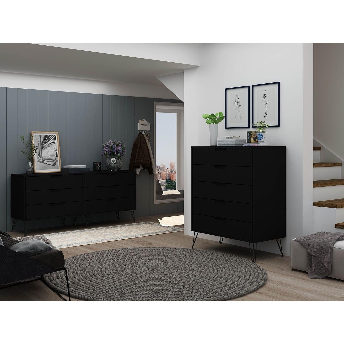 5 drawer black dresser for bedroom Manhattan Comfort Rockefeller 5-Drawer & 6-Drawer Black Dresser Cabine –  Kitchen Oasis