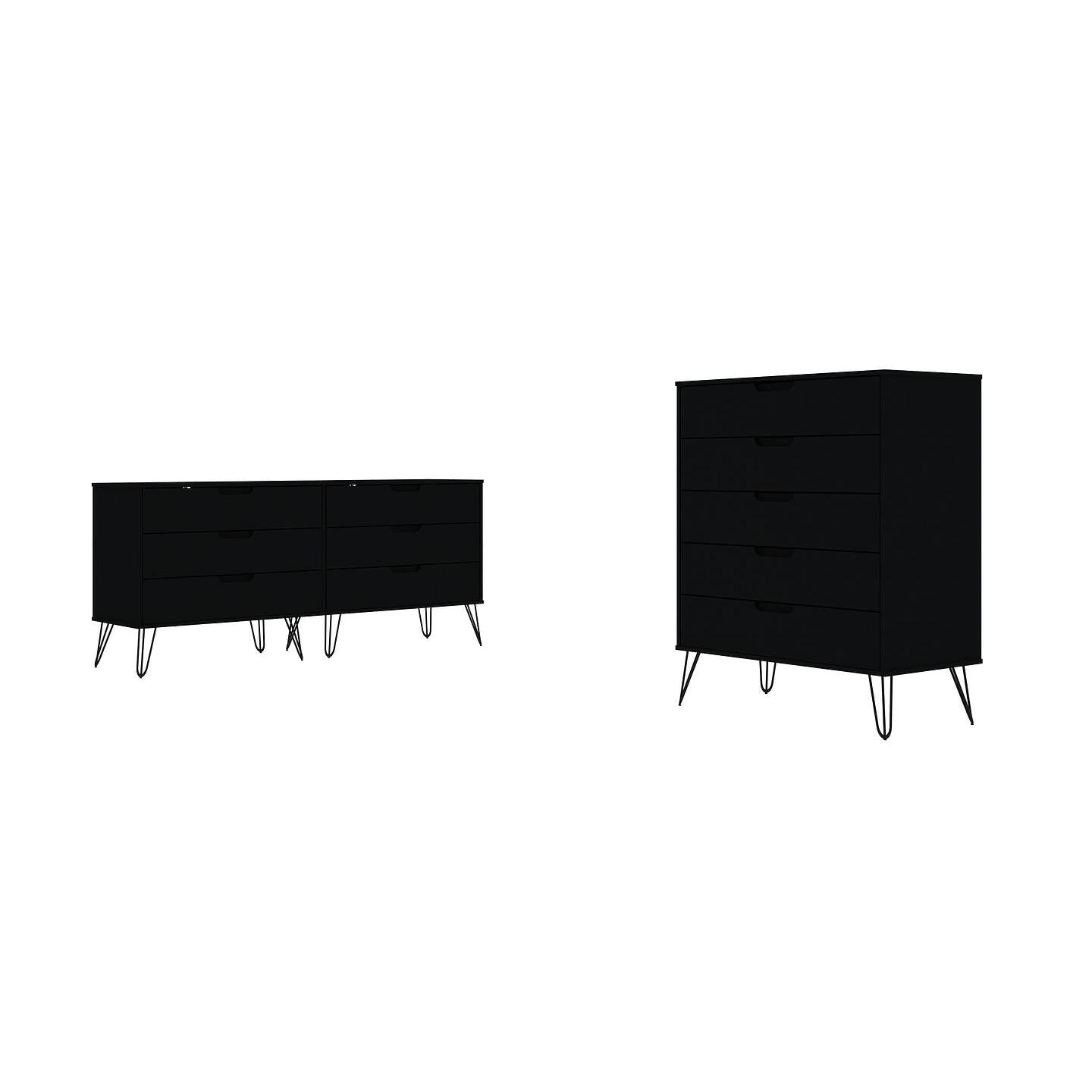 Manhattan Comfort Rockefeller 5-Drawer & 6-Drawer Black Dresser Cabinet Set