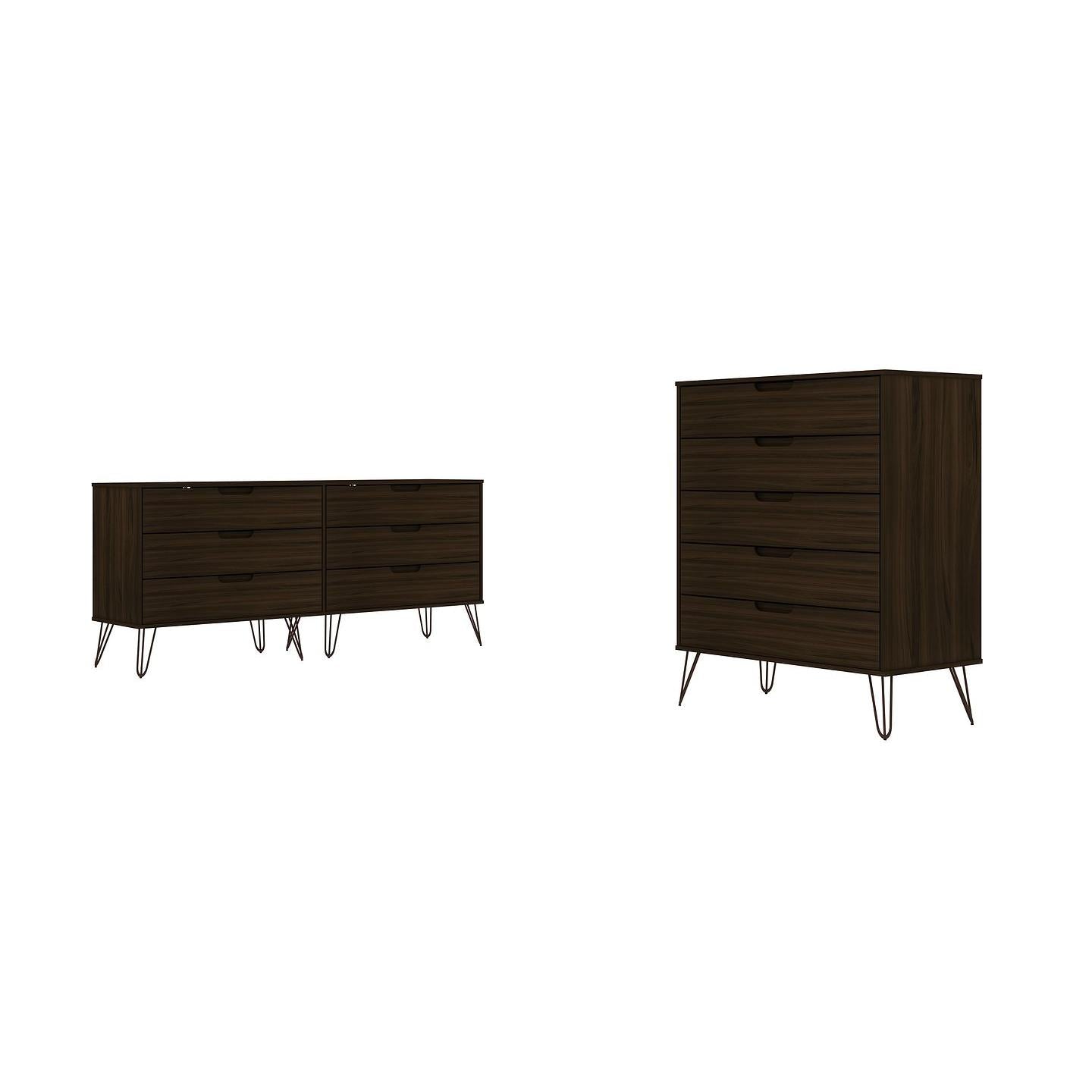 Manhattan Comfort Rockefeller 5-Drawer & 6-Drawer Brown Dresser Cabinet Set