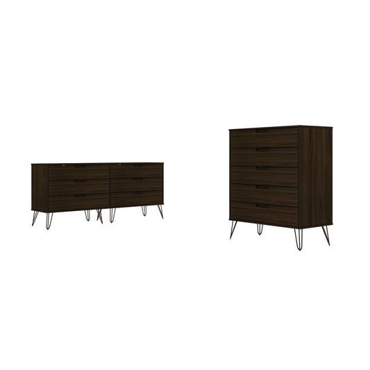 Manhattan Comfort Rockefeller 5-Drawer & 6-Drawer Brown Dresser Cabinet Set