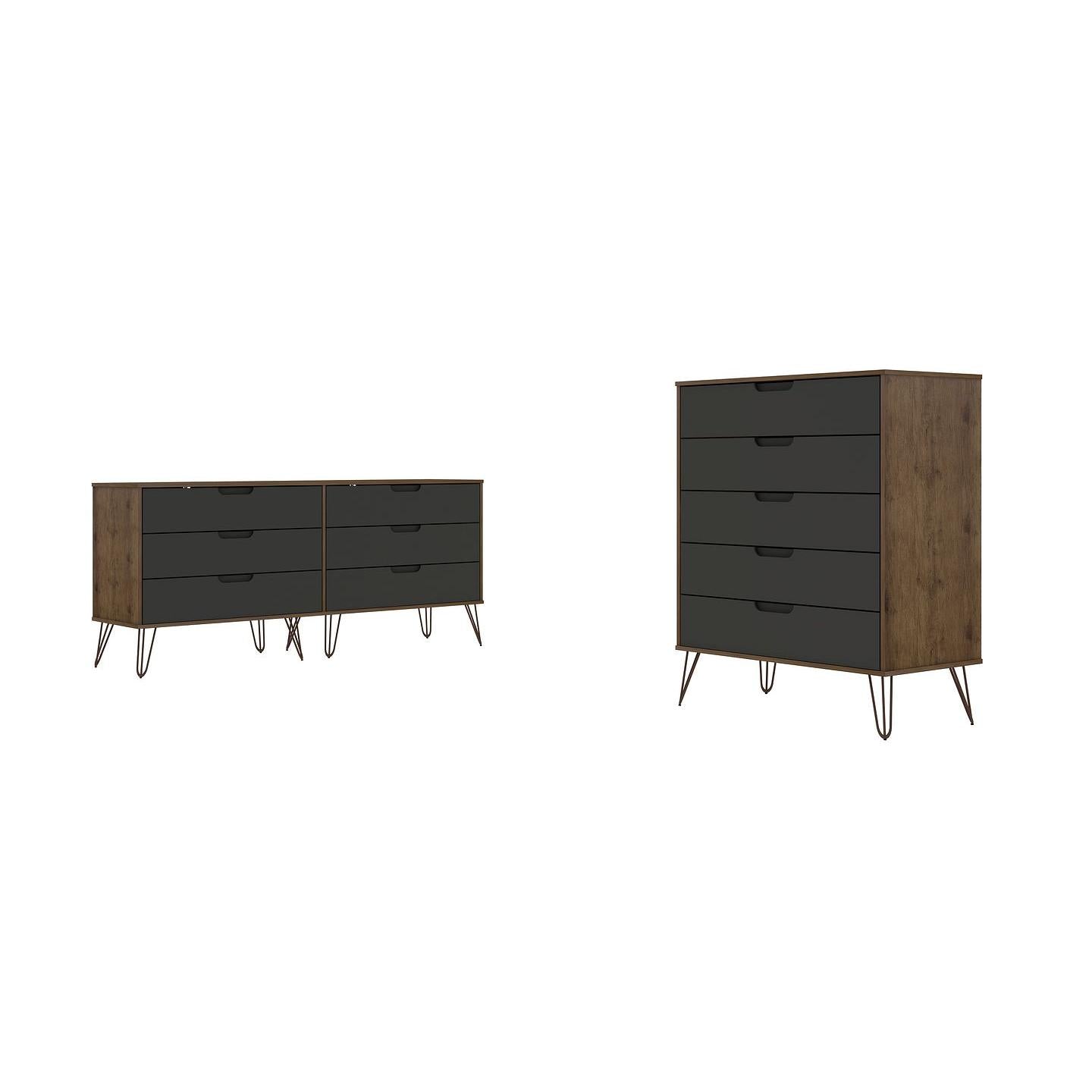 Manhattan Comfort Rockefeller 5-Drawer & 6-Drawer Nature & Textured Gray Dresser Cabinet Set