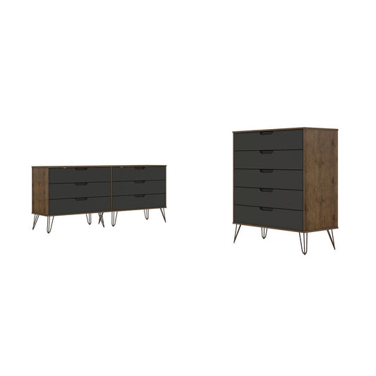 Manhattan Comfort Rockefeller 5-Drawer & 6-Drawer Nature & Textured Gray Dresser Cabinet Set