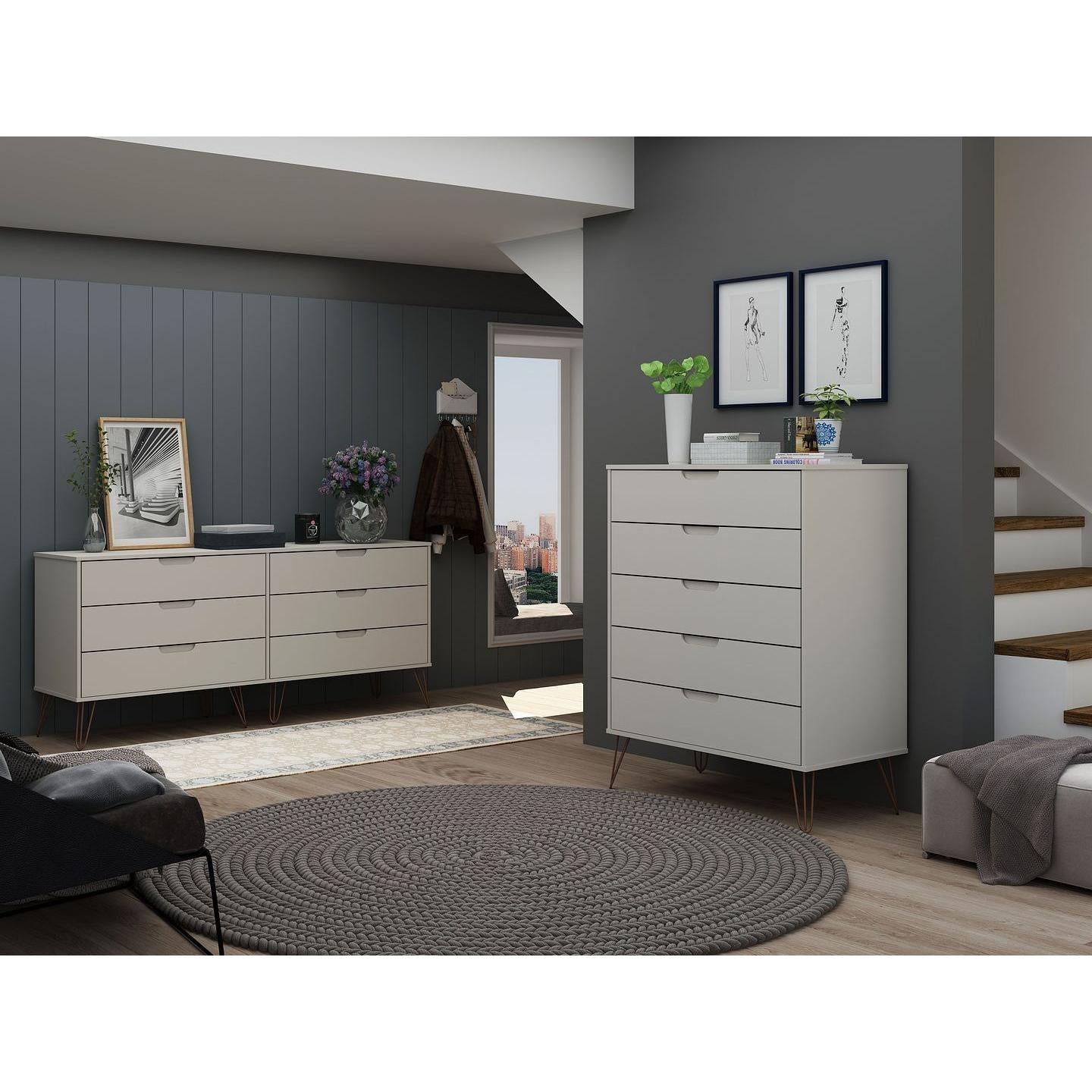 Manhattan Comfort Rockefeller 5-Drawer & 6-Drawer Off White Dresser Cabinet Set