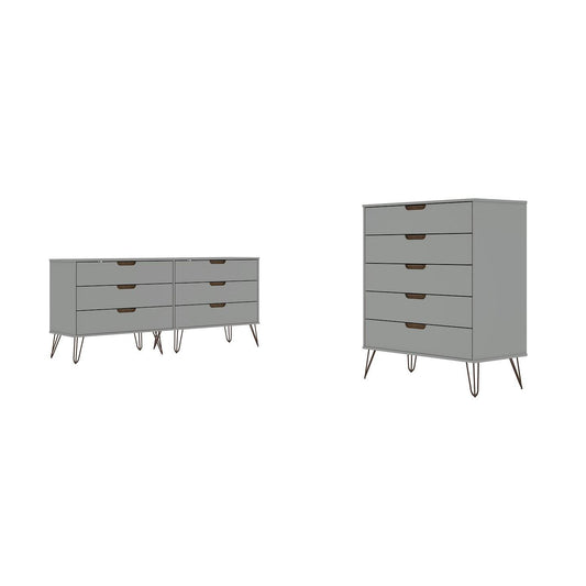 Manhattan Comfort Rockefeller 5-Drawer & 6-Drawer Off White & Nature Dresser Cabinet Set