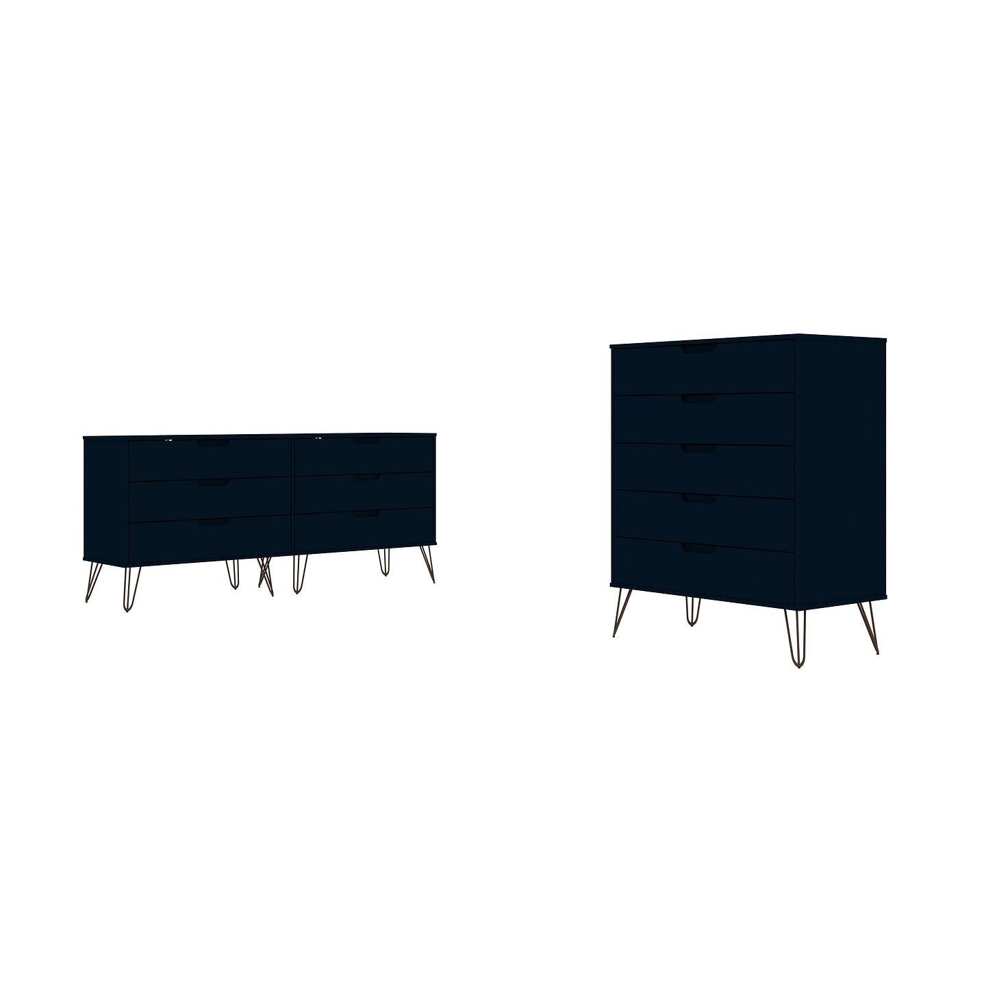 Manhattan Comfort Rockefeller 5-Drawer & 6-Drawer Tatiana Midnight Blue Dresser Cabinet Set