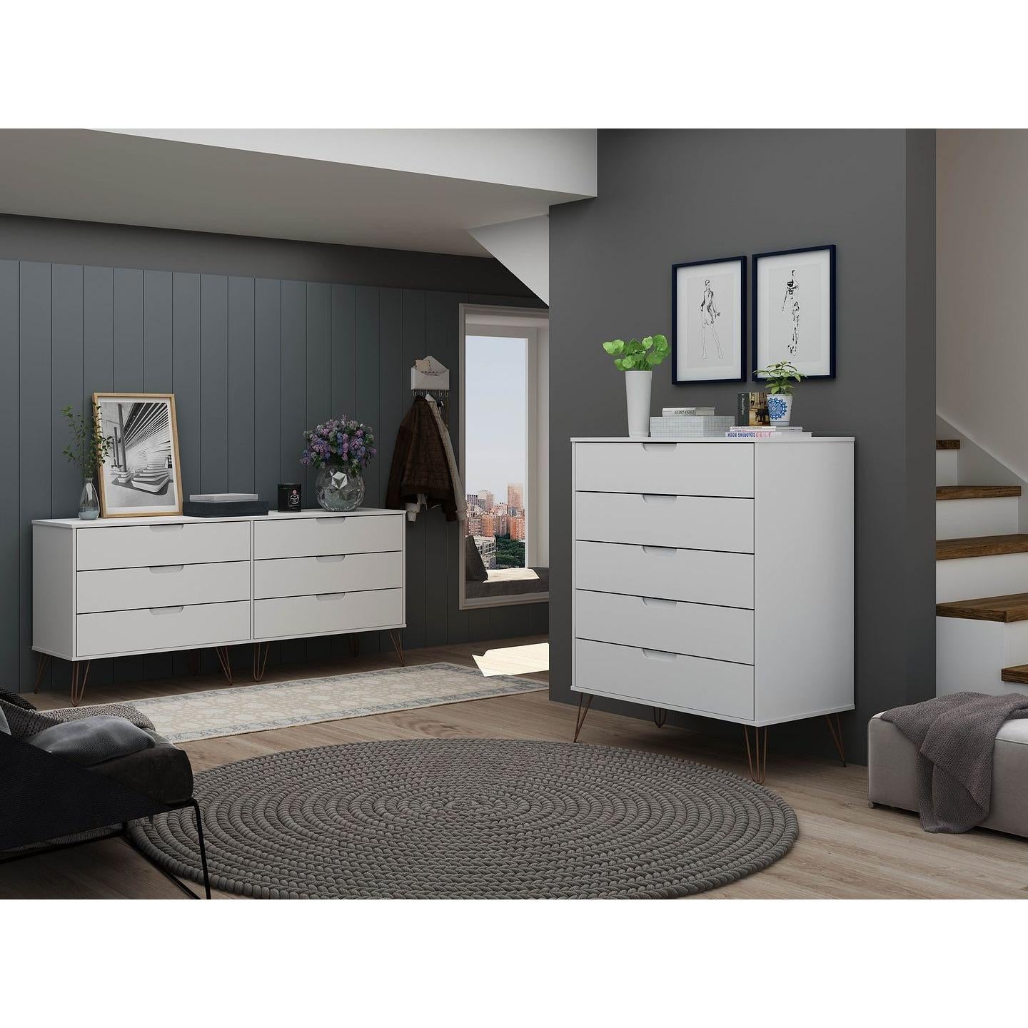 Manhattan Comfort Rockefeller 5-Drawer & 6-Drawer White Dresser Cabinet Set