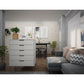 Manhattan Comfort Rockefeller 5-Drawer Tall Dresser Cabinet With Metal Legs In Off White & Nature