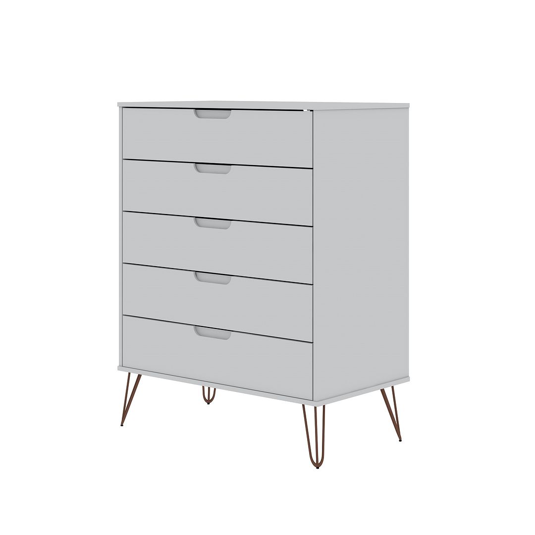 Manhattan Comfort Rockefeller 5-Drawer Tall Dresser Cabinet With Metal Legs In White