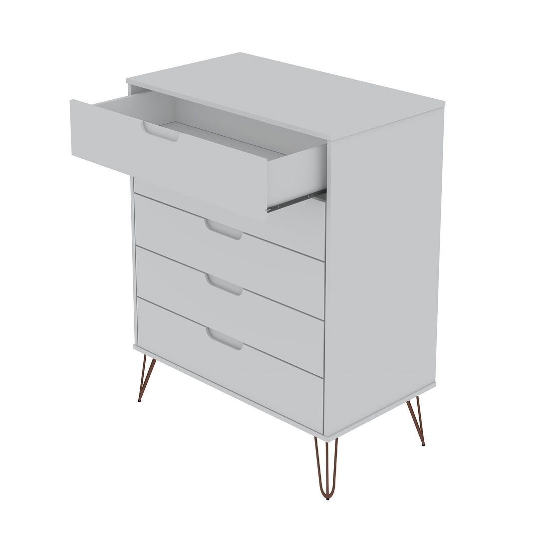 Manhattan Comfort Rockefeller 5-Drawer Tall Dresser Cabinet With Metal Legs In White