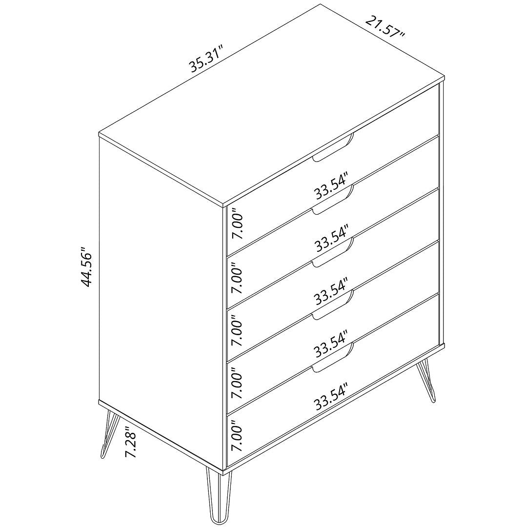 Manhattan Comfort Rockefeller 5-Drawer Tall Dresser Cabinet With Metal Legs In White