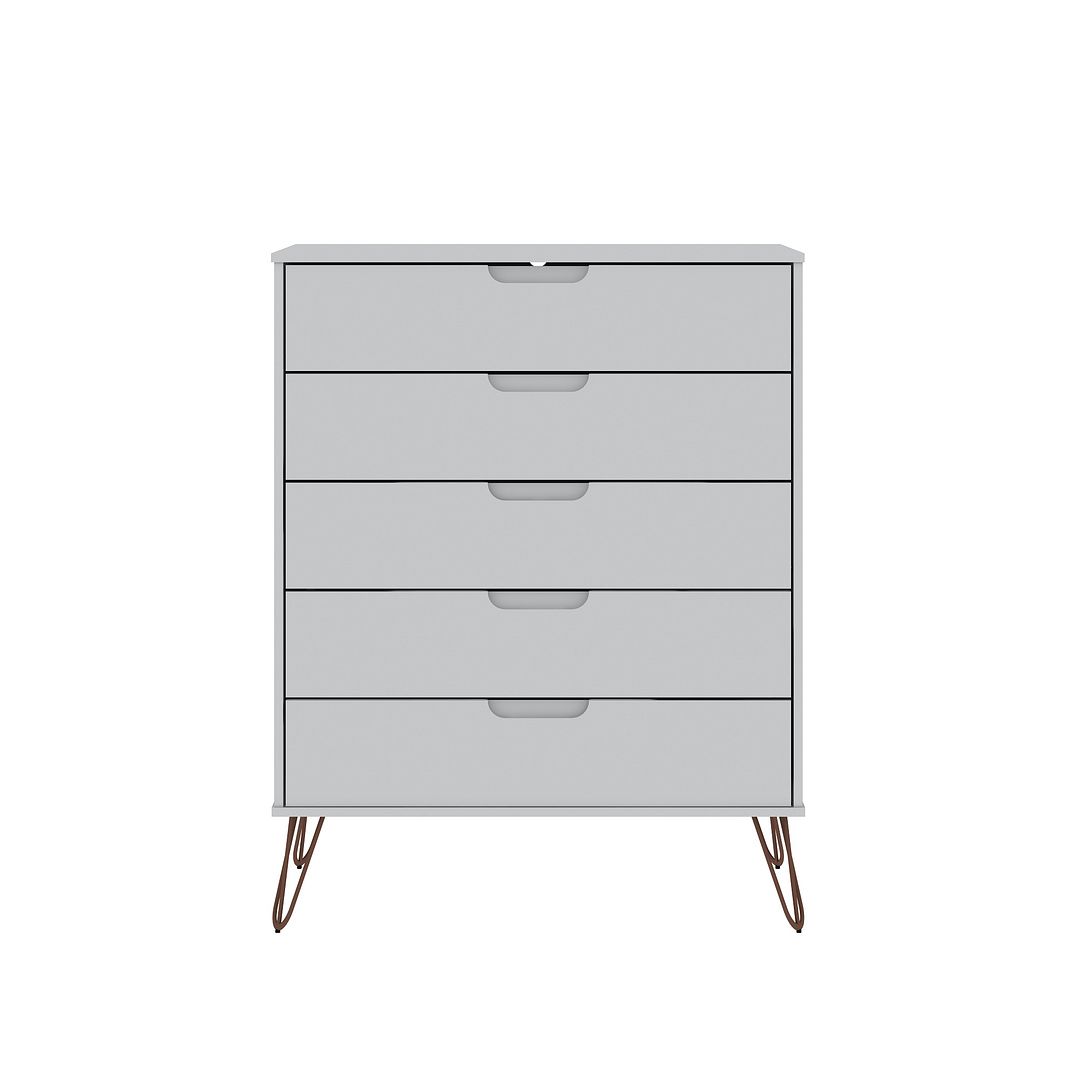 Manhattan Comfort Rockefeller 5-Drawer Tall Dresser Cabinet With Metal Legs In White