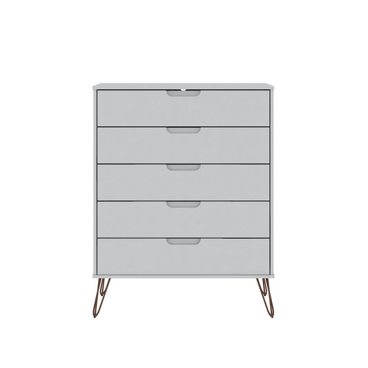 Manhattan Comfort Rockefeller 5-Drawer Tall Dresser Cabinet With Metal Legs In White