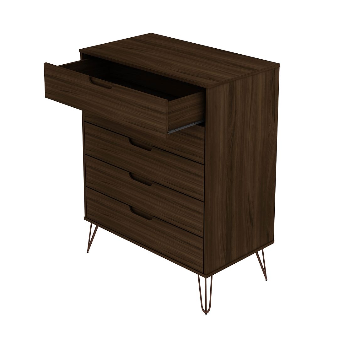 Manhattan Comfort Rockefeller 5-Drawer Tall Dresser With Metal Legs In Brown