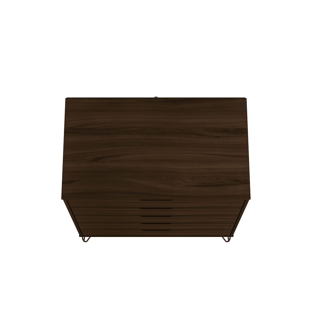 Manhattan Comfort Rockefeller 5-Drawer Tall Dresser With Metal Legs In Brown