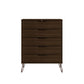 Manhattan Comfort Rockefeller 5-Drawer Tall Dresser With Metal Legs In Brown